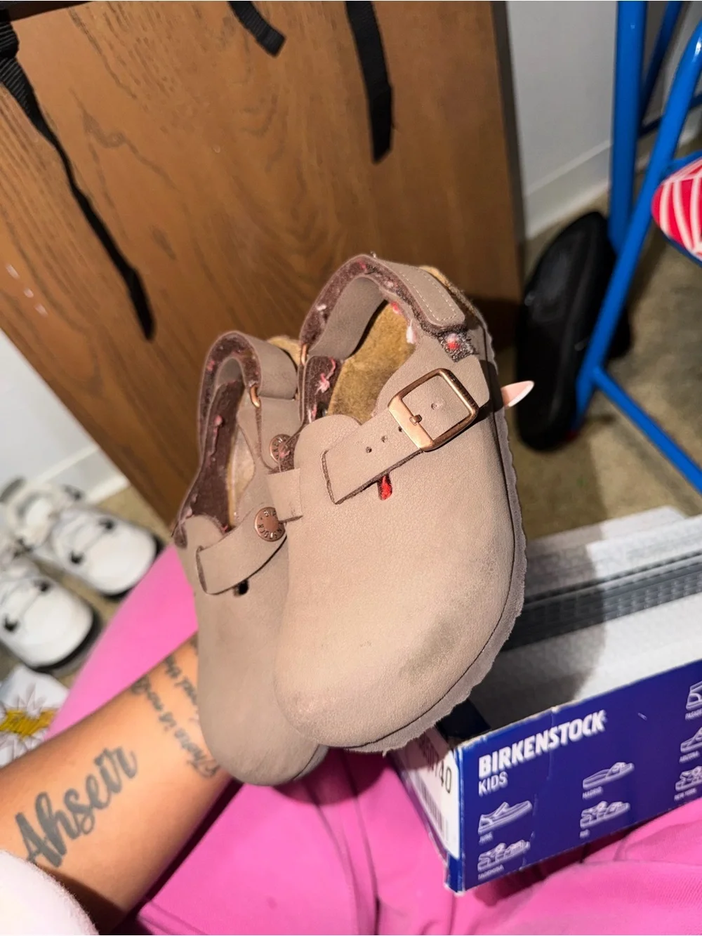 Birkenstock Kids Pinkish Beige Suede Clog with Buckle